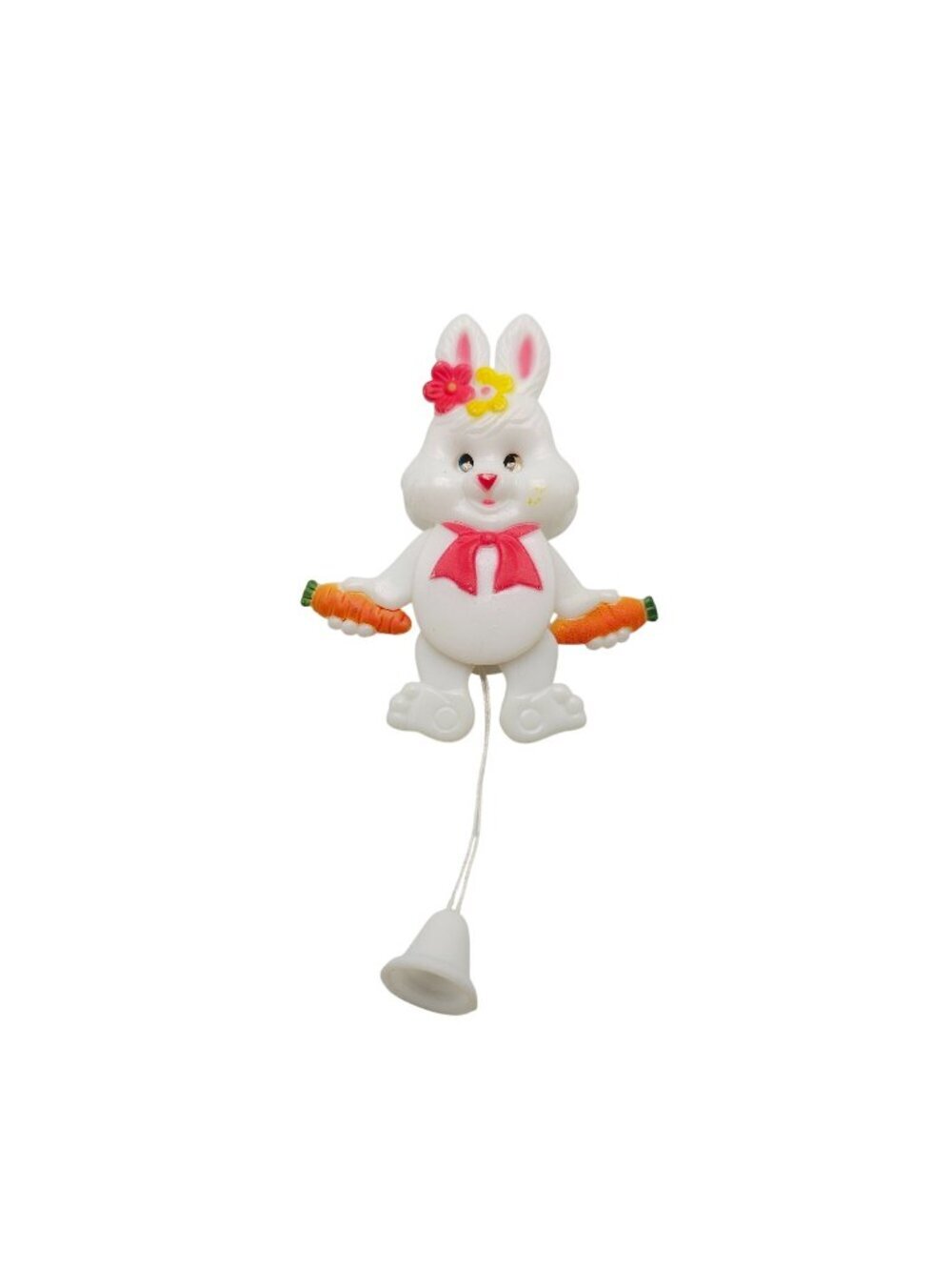 Vintage Bunny Pull-String Music Box Figurine With Carrots Bowtie Cute Decor Pin